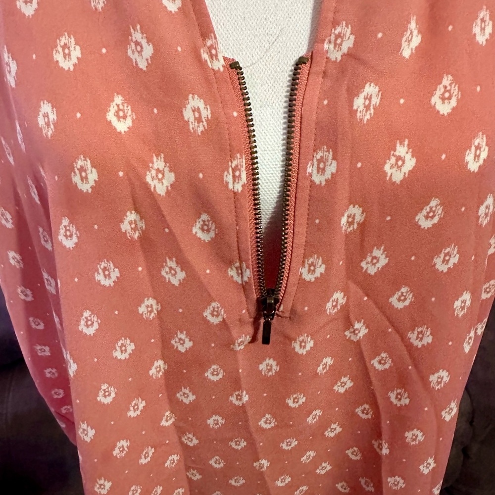 Coral Boho Print Zip Blouse - Picture 5 of 12